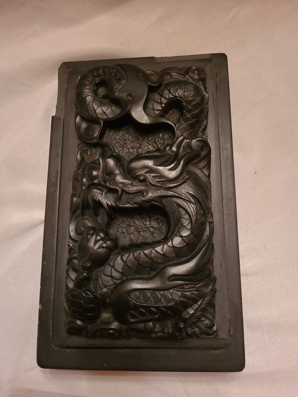 Antique Chinese Carved Dragon Inkstone Duanyan Slate Ink Stone Scholar Calligrap